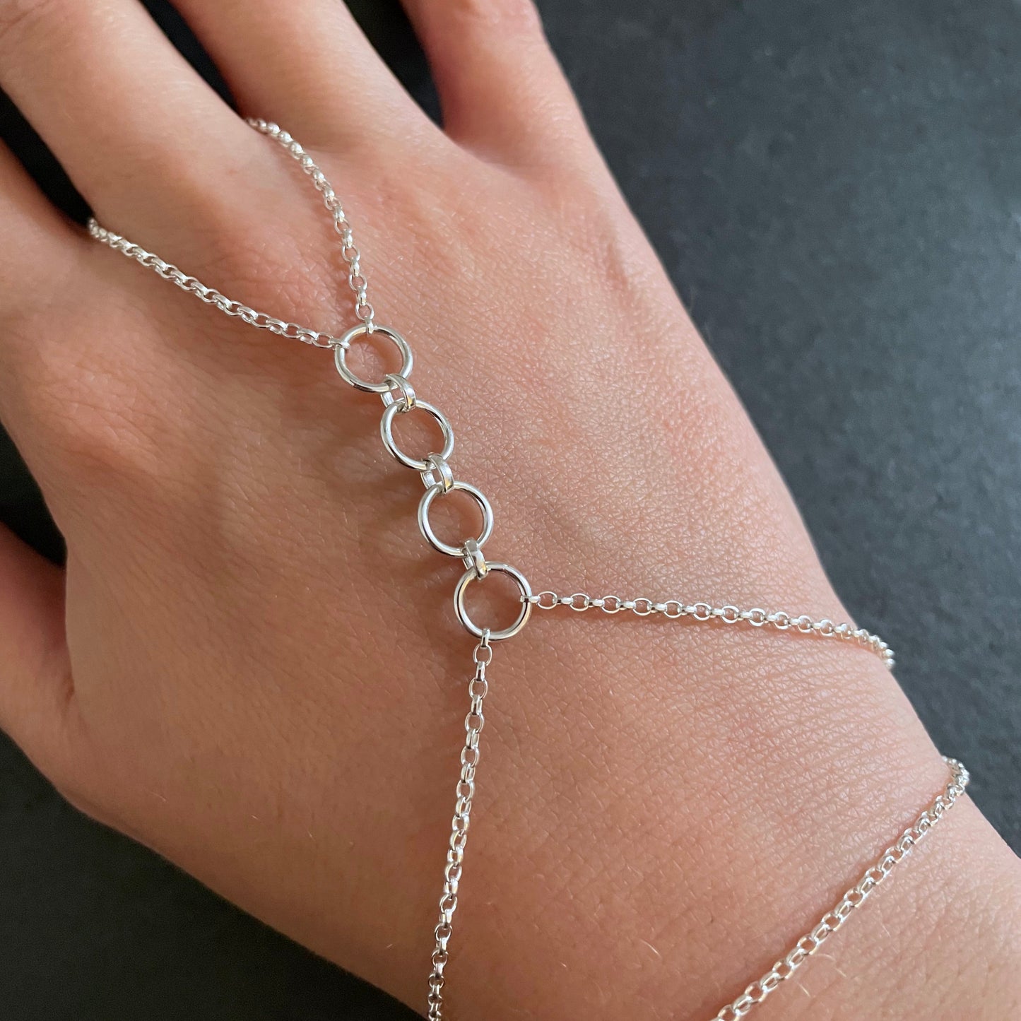 Sterling Silver  Circle Link Hand Chain