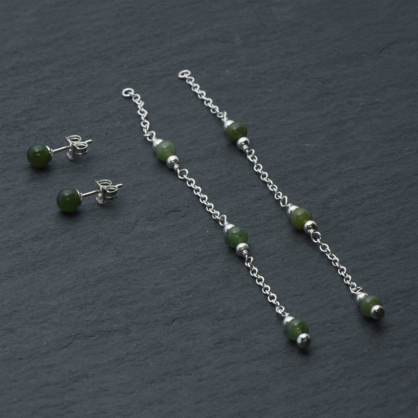 Long Jade and Sterling Silver Detachable Earrings
