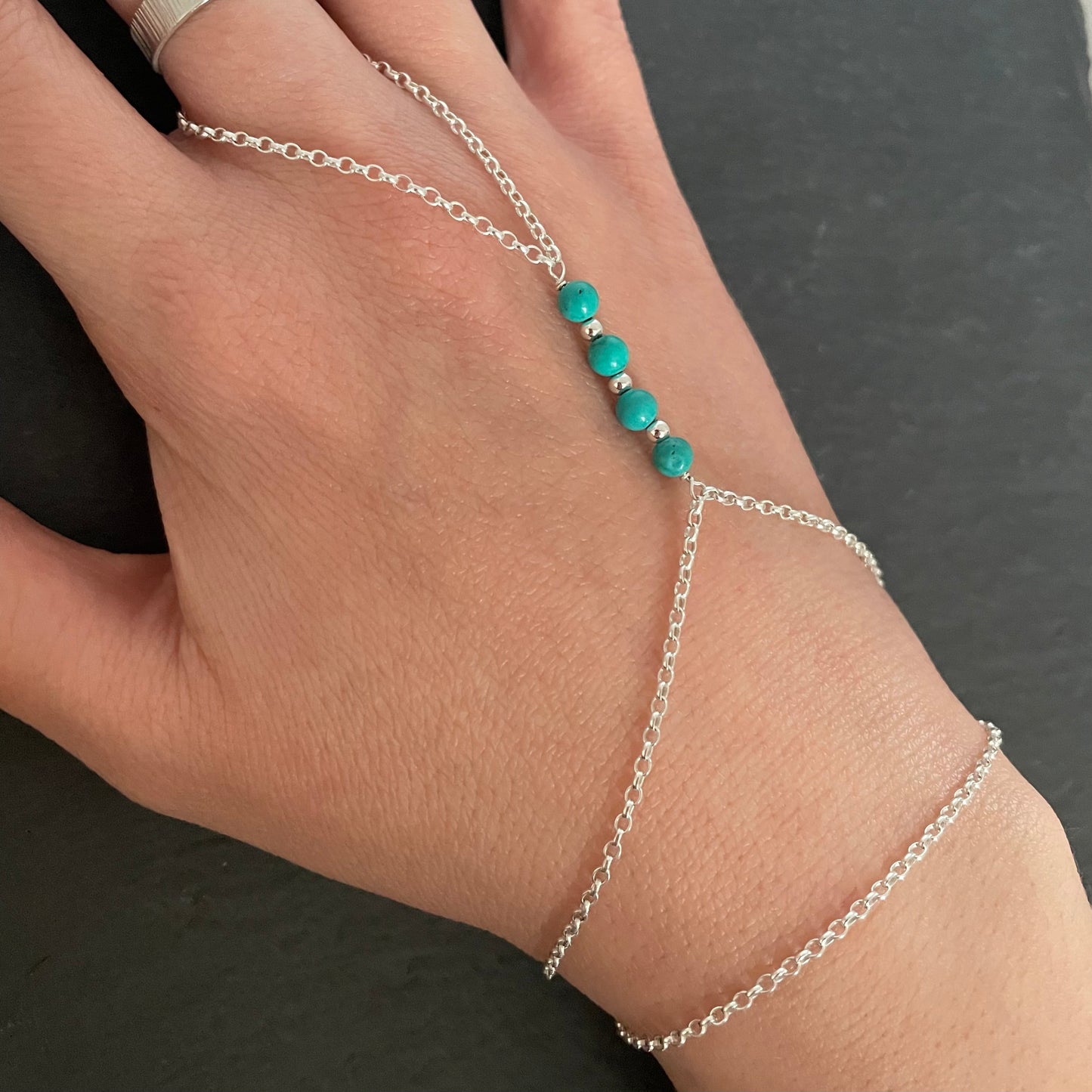Sterling Silver and Turquoise Hand Chain