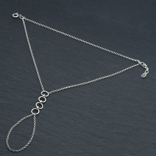 Sterling Silver Hammered Circle Link Hand Chain