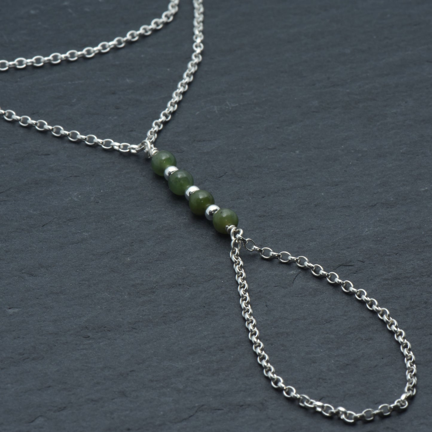 Sterling Silver and Jade Hand Chain
