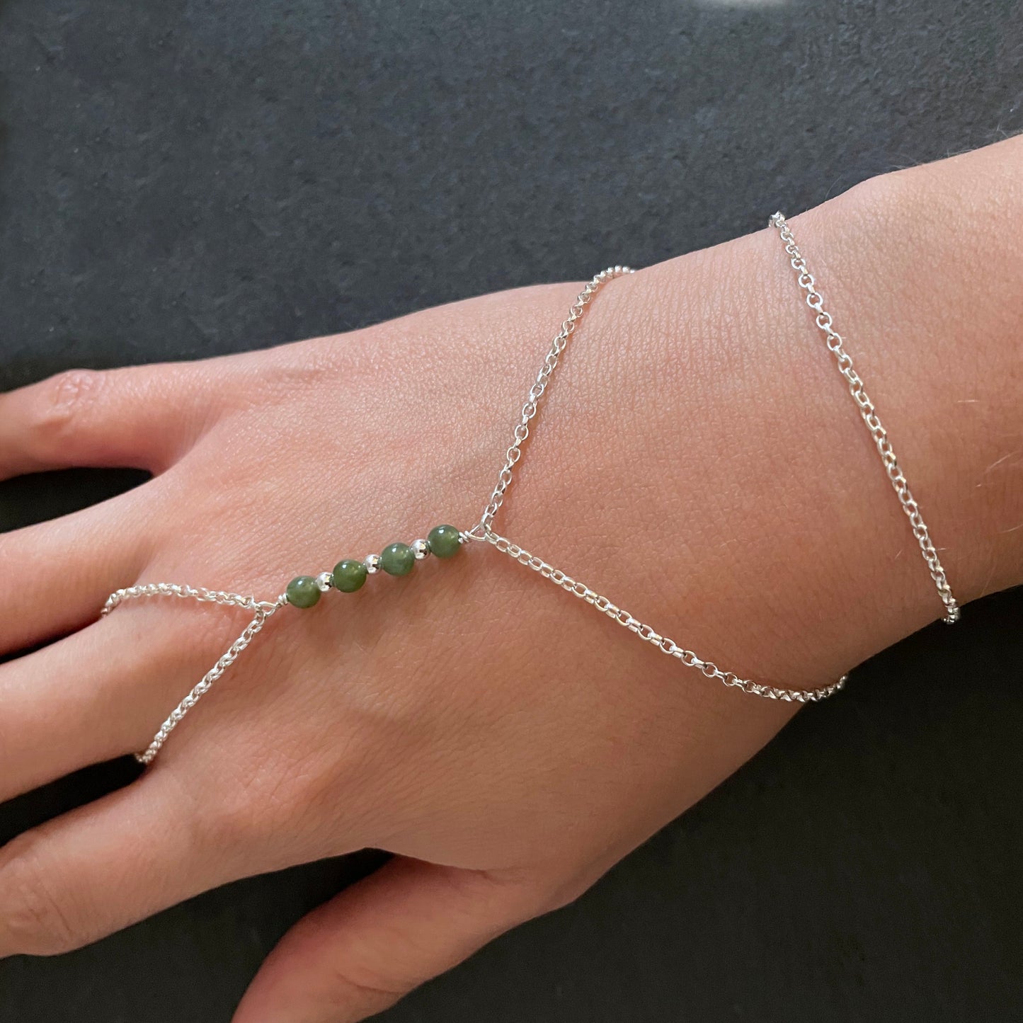 Sterling Silver and Jade Hand Chain