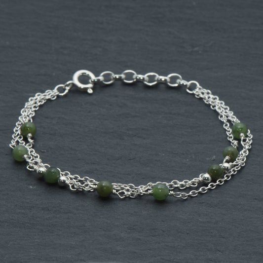 Jade and Sterling Silver Multi Strand Bracelet