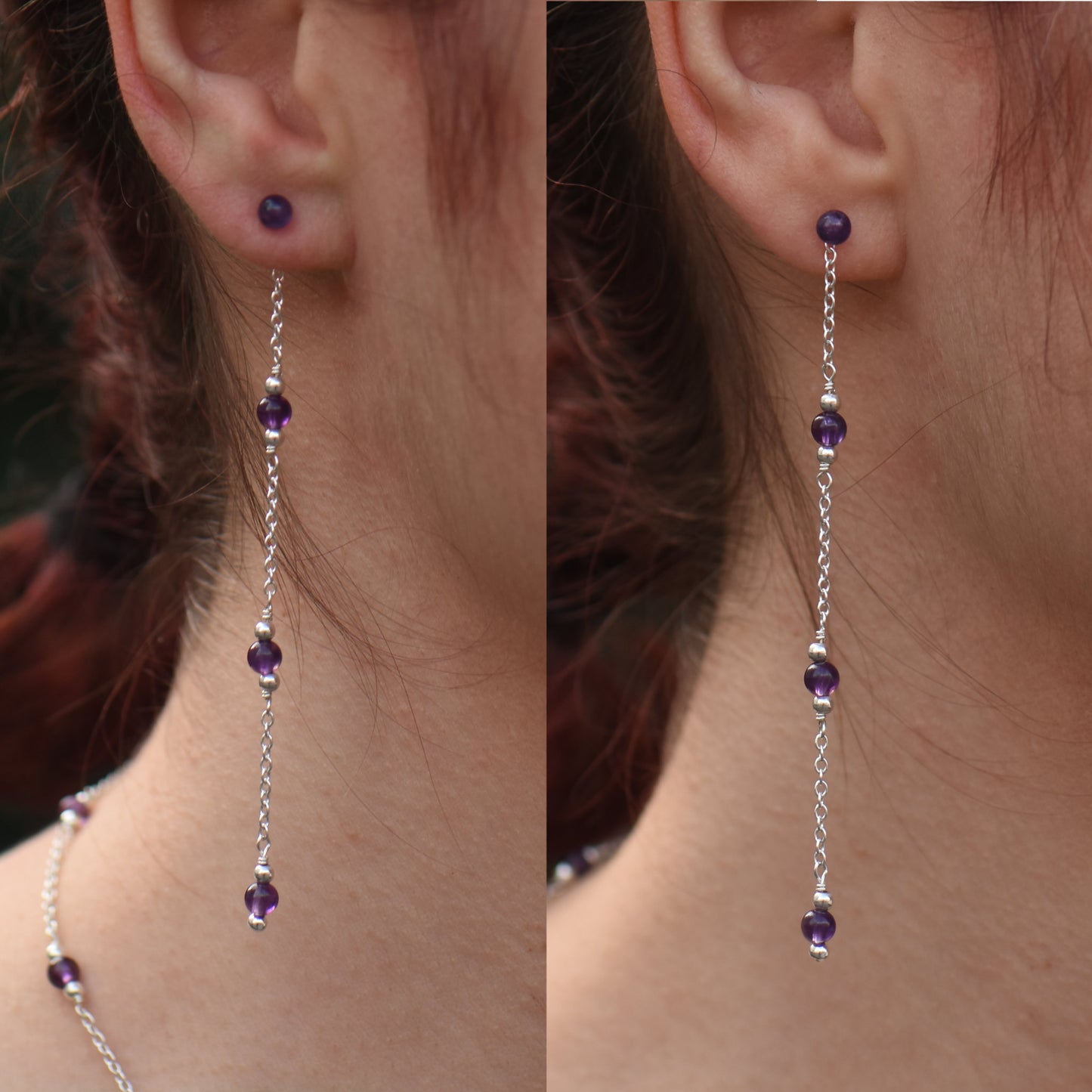 Long Amethyst and Sterling Silver Detachable Earrings
