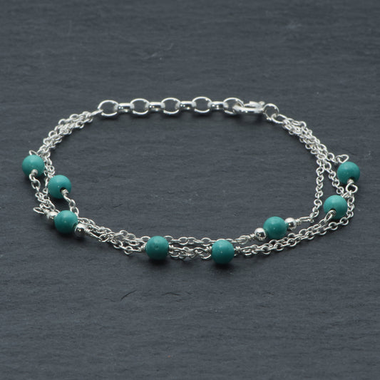 Turquoise and Sterling Silver Multi Strand Bracelet