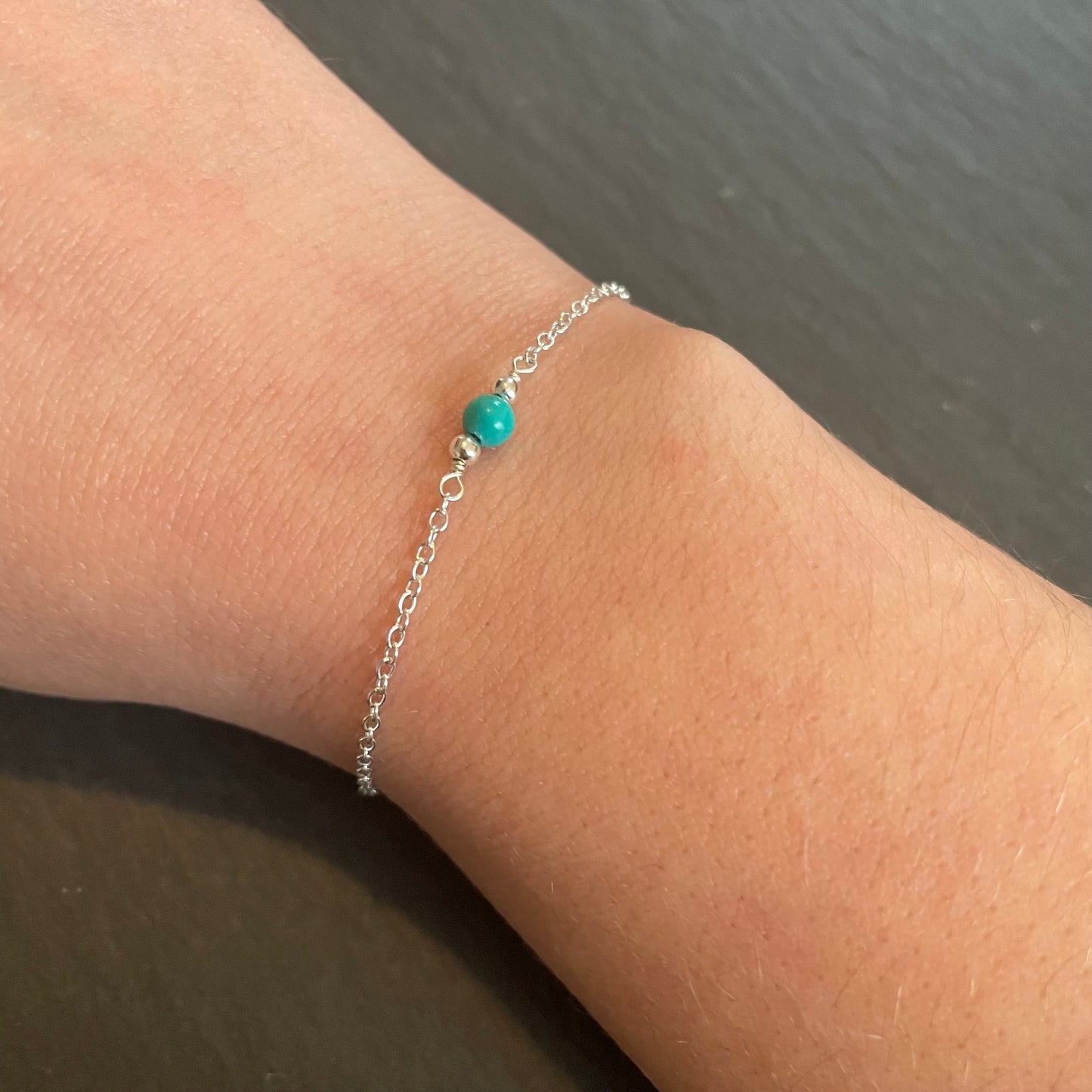 Single Turquoise Bead and Sterling Silver Bracelet