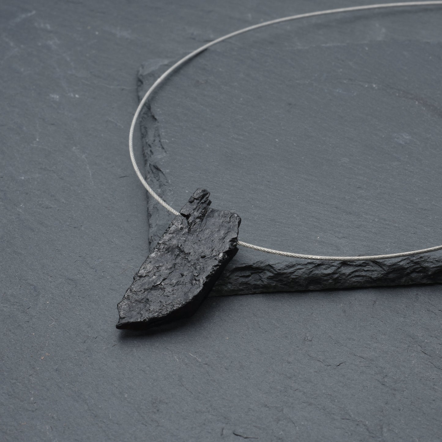 Black Tourmaline Necklace on Slate Background