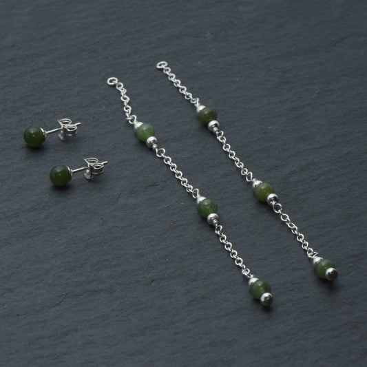 Long Jade and Sterling Silver Detachable Earrings