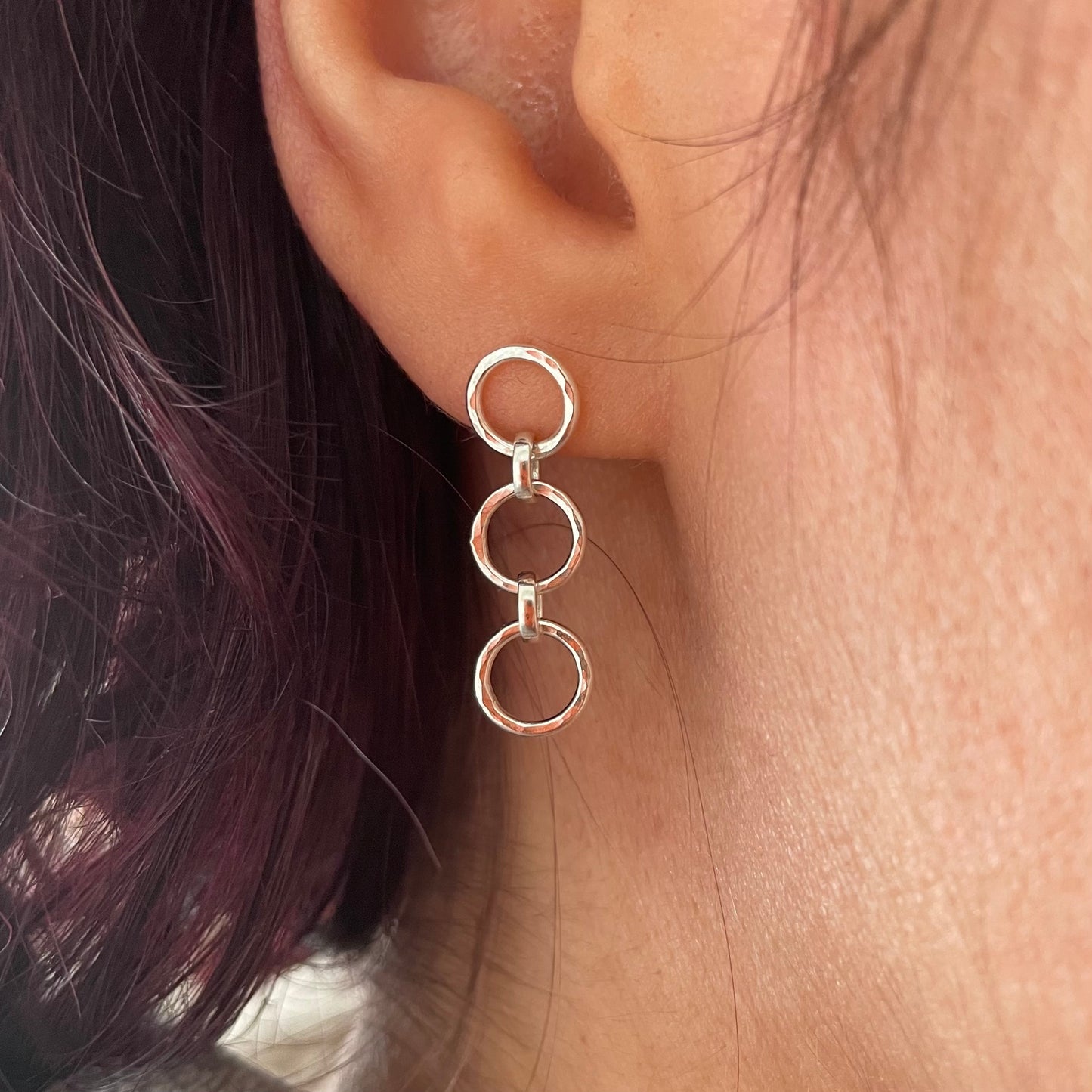 Hammered Sterling Silver Circle Link Earrings