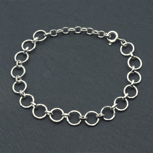Hammered Sterling Silver Circle Link Bracelet