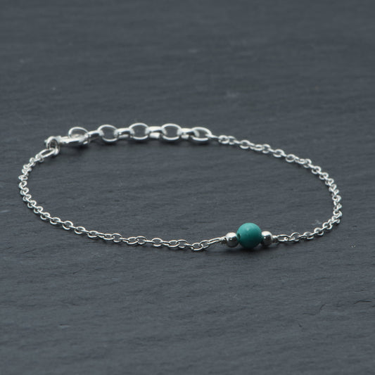 Single Turquoise Bead and Sterling Silver Bracelet