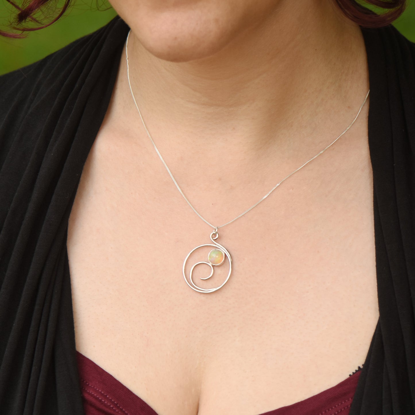 Sterling Silver Wave with Opal Pendant